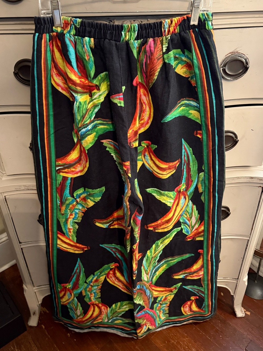 FARM Rio Wide Leg Linen Preta Banana Tropical Fruit Print Pants M - Picture 4 of 8